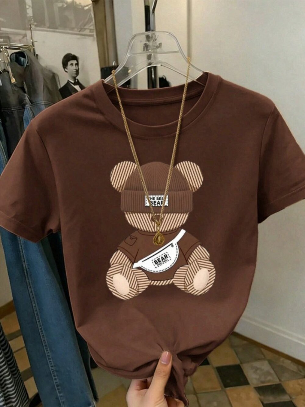 Brown Aesthetic Cute Teddy Bear Graphic Oversized T-Shirt